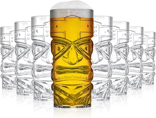 Okllen Paquete de 8 tazas Tiki de plástico, tazas de cóctel Tiki transparentes de 16 onzas, vasos trapicales elegantes para bar moderno, fiesta disponible en Yaxa Peru