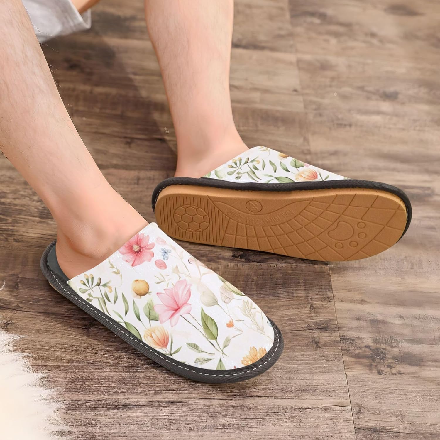 Floral Garden Flower Butterfly House Slippers – Cozy Fuzzy Slippers for Guests, Washable & Disposable, Perfect for Shoeless Home, Spa & Hotel Use A110231