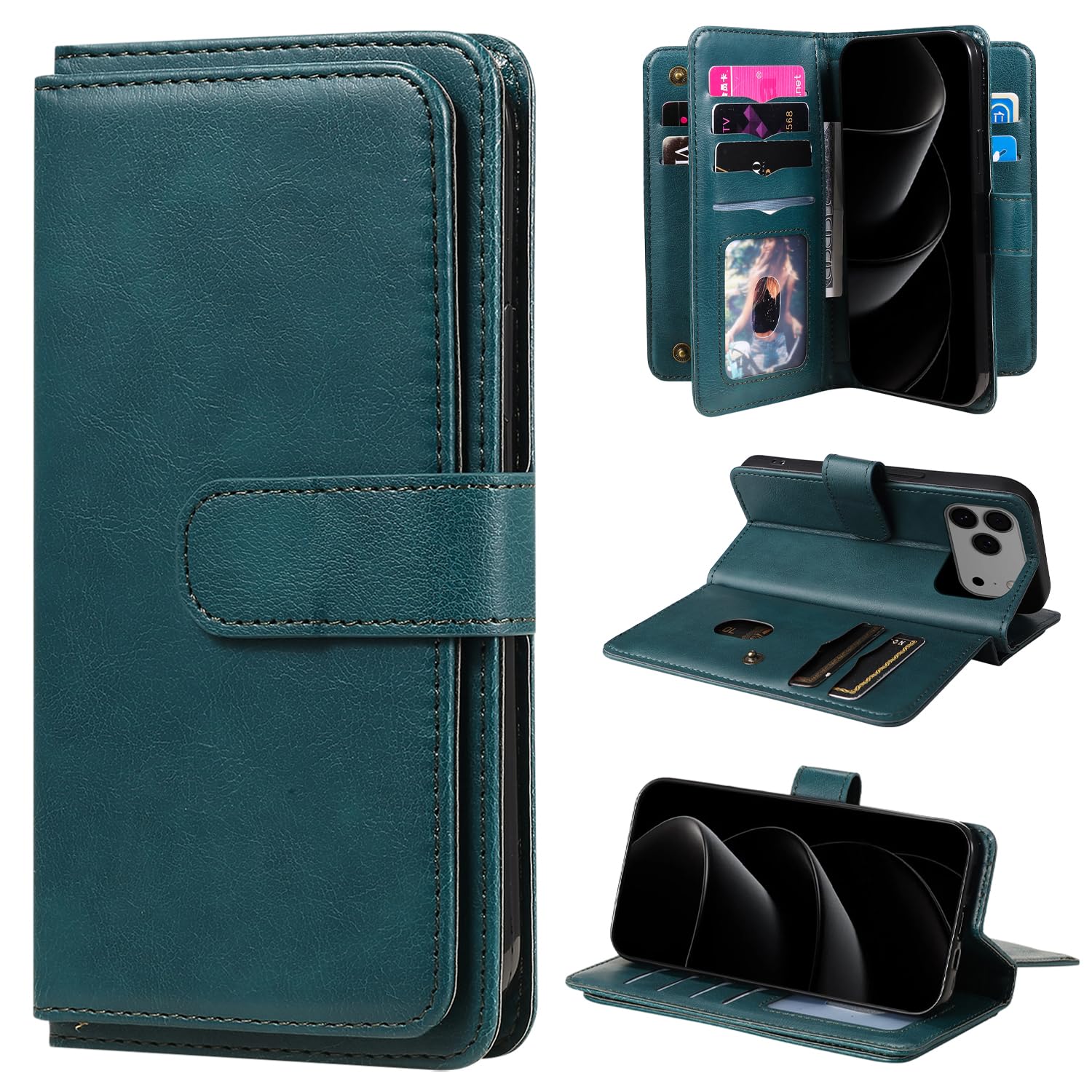 Étui antichoc OPPO A6 Pro 5G protège-écran portefeuille cuir vert - 8