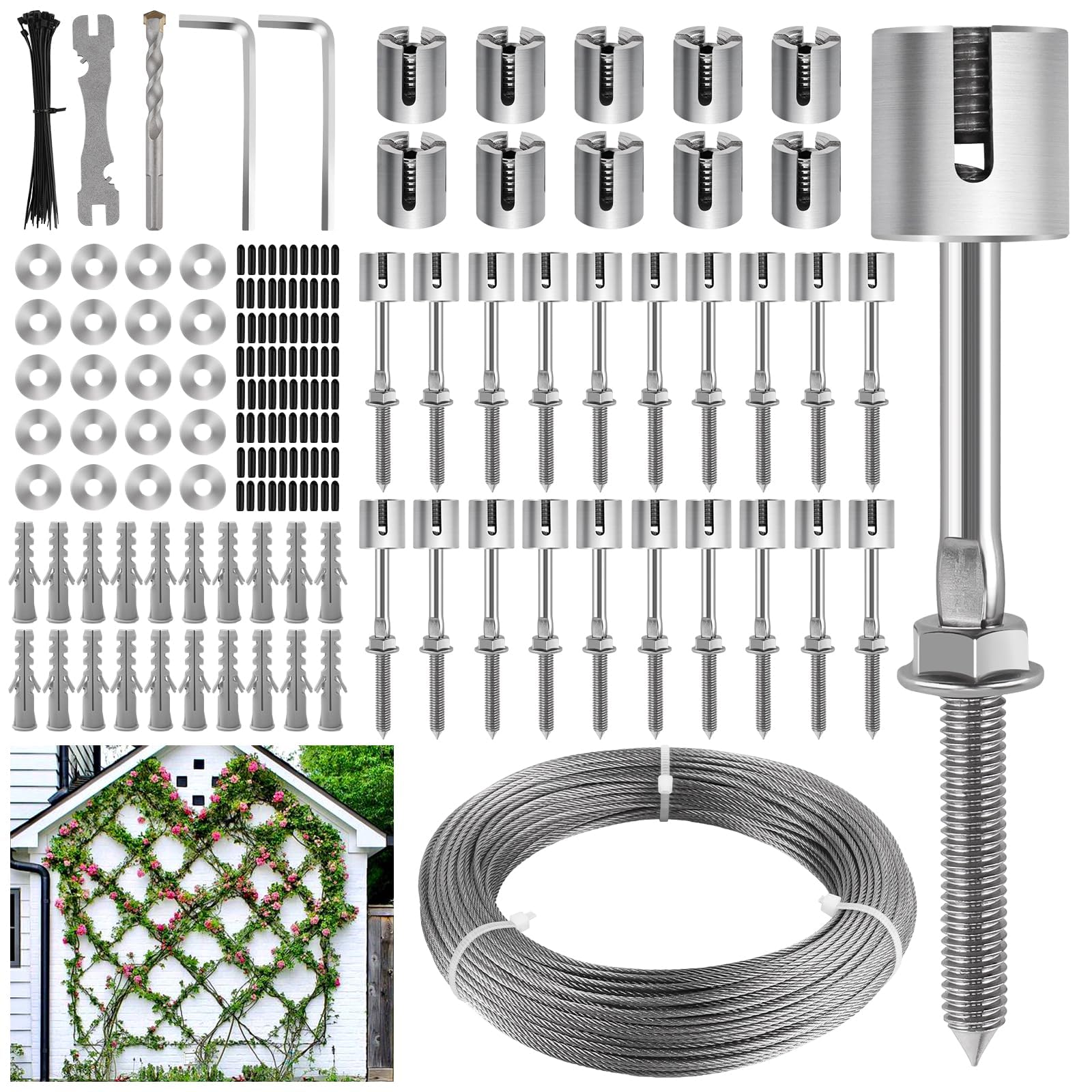 Kalolary 150FT T316 Stainless Steel Garden Wire Trellis for Climbing Plants