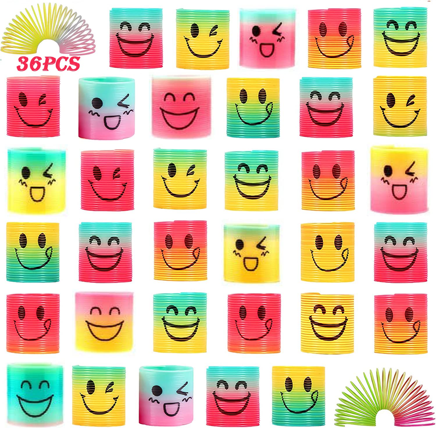 XndryanSlinky Toy Party Bag Fillers for Kids, 36Pcs Springs Rainbow Mini Slinky Party Bags for Kids Party Birthday Party Favours School Prizes