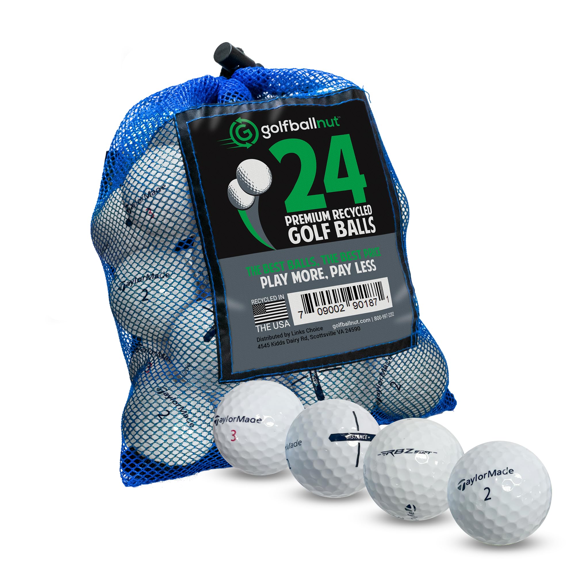 GolfBall Nut - 24 Recycled Golf Balls for Taylormade Mix- Used Golf Balls Bulk Good Condition – Includes Mesh Bag – 24-Pack, White