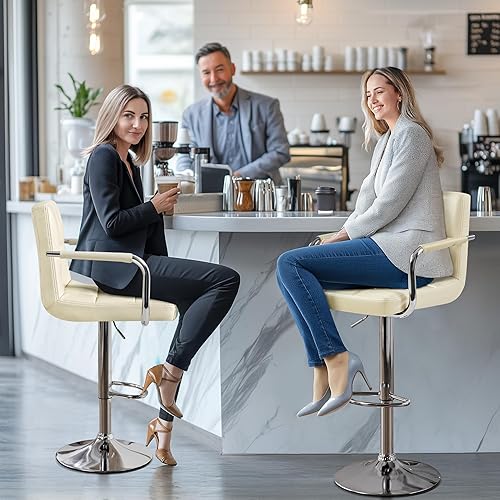 Miniatura 75 de Yaheetech Juego de 2 taburetes de bar ajustables de piel sintética, taburetes de mostrador modernos con respaldo y reposapiés, taburetes de bar