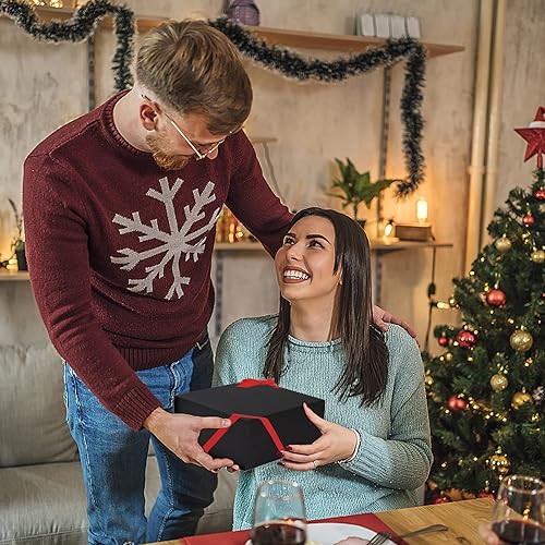 Miniatura 4 de GINLEBO Cajas de regalo negras de 7.4 x 7 x 3.2 pulgadas, paquete de 5 cajas de regalo pequeñas con tapas, cinta, tarjeta y sobre, caja de propuesta