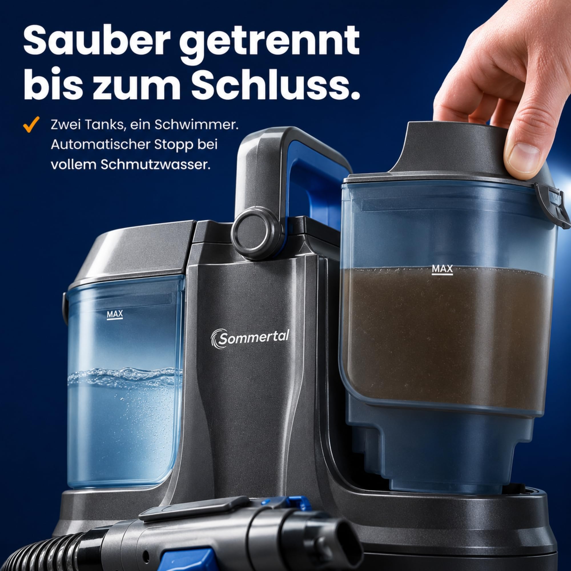 Sommertal Dispositivo limpiador de tapicería WS600 – Potente aspirador de 600 W con 18 kPa de potencia de succión, aspirador en seco y húmedo, limpiador de tapicería, limpiador de alfombras y sofá