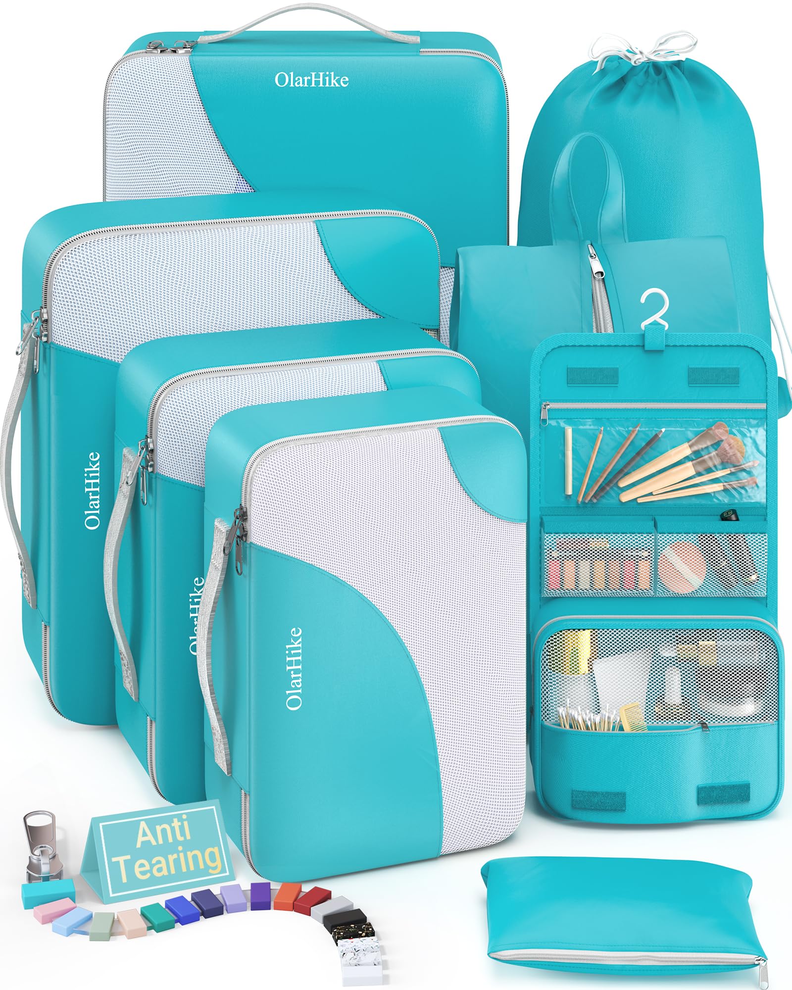 OlarHike Compression Packing Cubes Garment Bags,8 Set,Turquoise