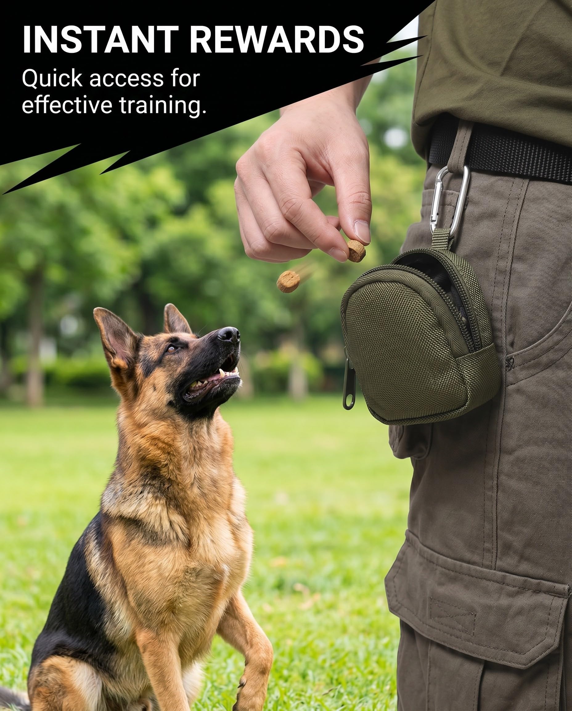Borsa Addestramento Cane Set 2, Mani Libere con Moschettone, Nero e Verde Militare. Porta Premietti Robusto per Addestramento e Passeggiate Efficaci.