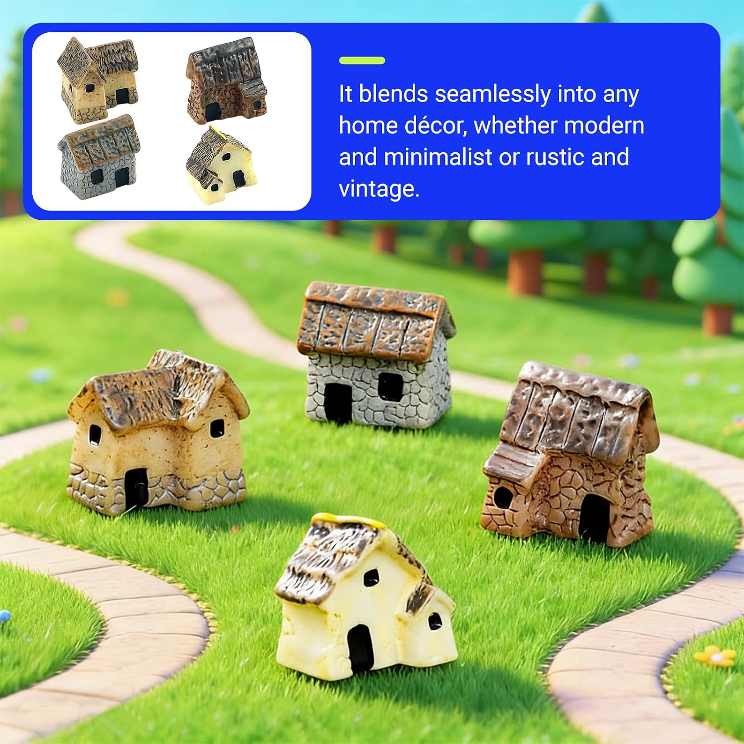 4Pcs Miniature Fairy Garden Houses, Random Style, 1.5-2 Inch