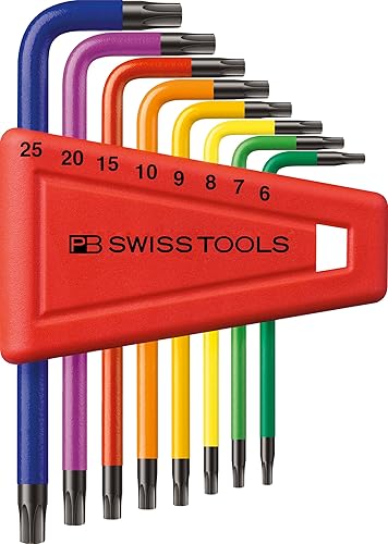 PB SWISS TOOLS Llaves Torx RainBow PB 410.H 6-25 RB CN | 100% fabricadas en Suiza | Juego de llaves Torx codificadas por colores de 8 piezas para