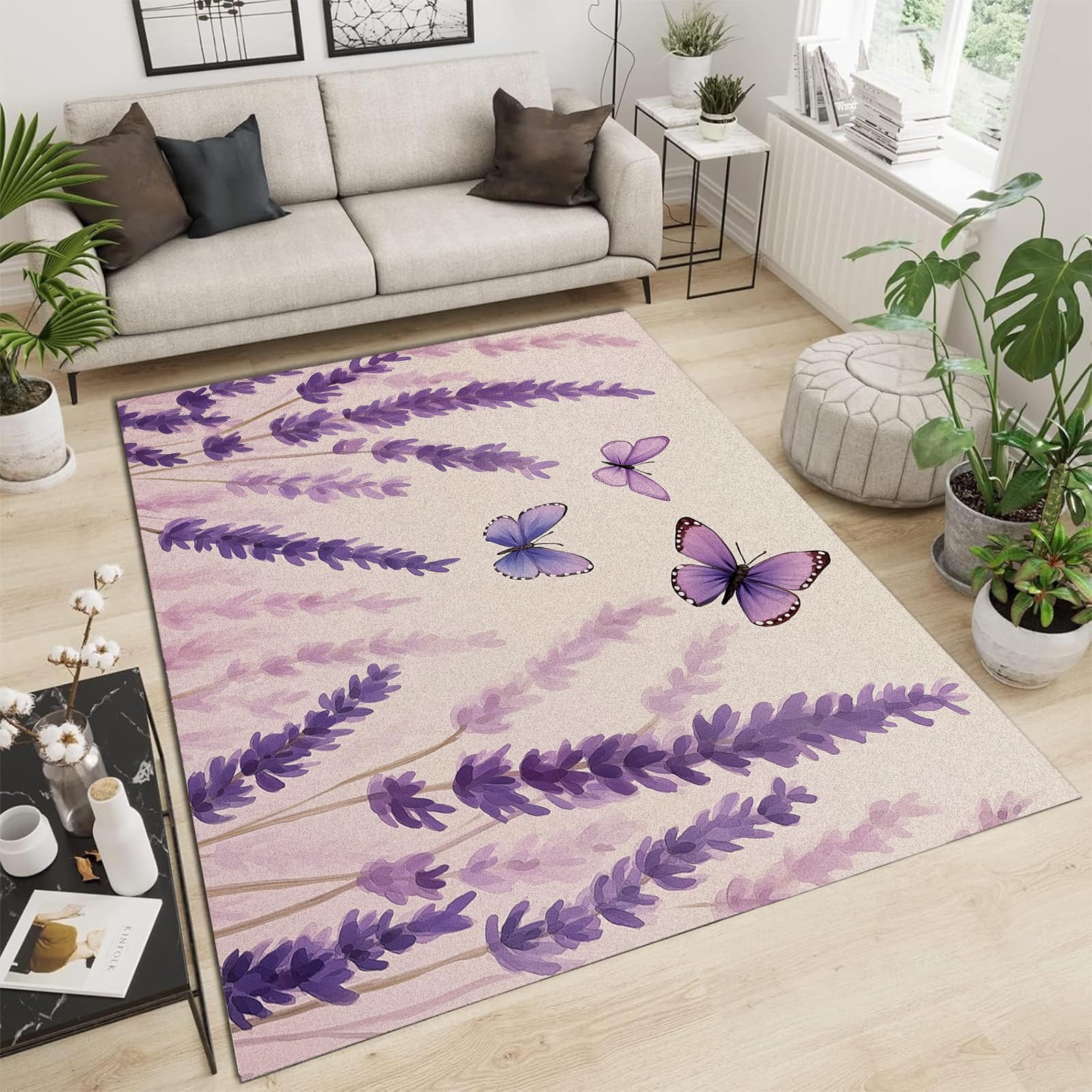 Tapis de salon design moderne lavande 90x180cm | Tissage fin résistant et douceur premium