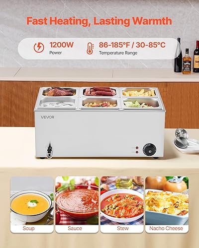 Miniatura 81 de VEVOR Calentador de alimentos comercial, calentador de alimentos eléctrico de acero inoxidable de 1200 W, calentador de alimentos de vapor