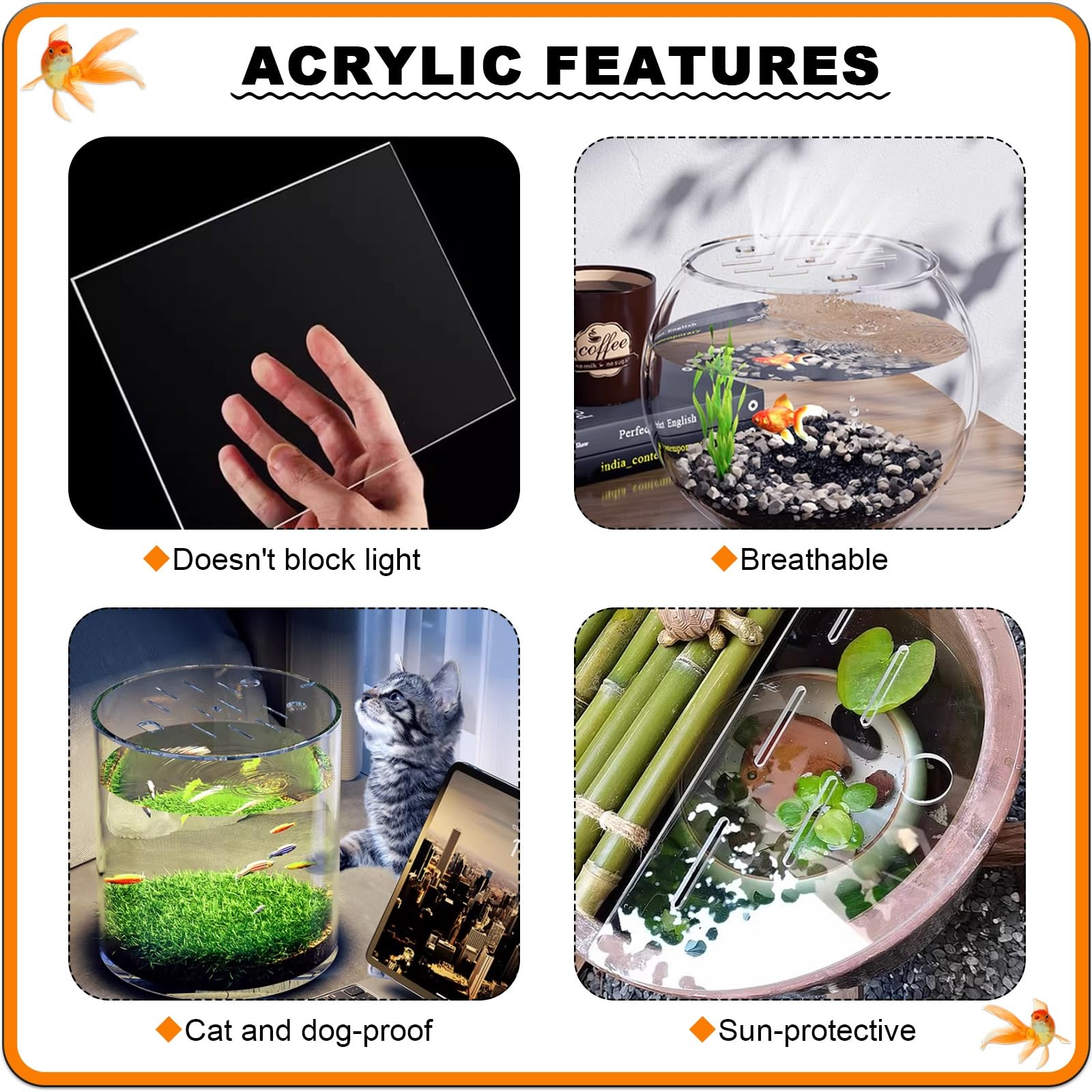 Couvercle Aquarium Couvercle d'aquarium 12", 14", 16", 18", 20", 22", 28", 34", 39", couvercles Anti-Saut en Acrylique Transparent for Aquarium, 0,2 po d'épaisseur(33.5"/85cm)