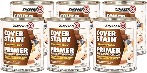 Miniatura 1 de Rust-Oleum 3504 Zinsser Cover - Imprimación a base de aceite, cuarto de galón (paquete de 6), blanco, 6 latas de pintura