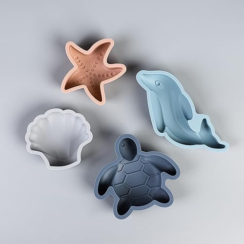 Vista 35 de BLUE GINKGO Juguetes de playa de silicona - Bebé moderno Juego de juguetes para viajes Cubo de silicona, pala, 4 moldes de arena, bolsa de playa