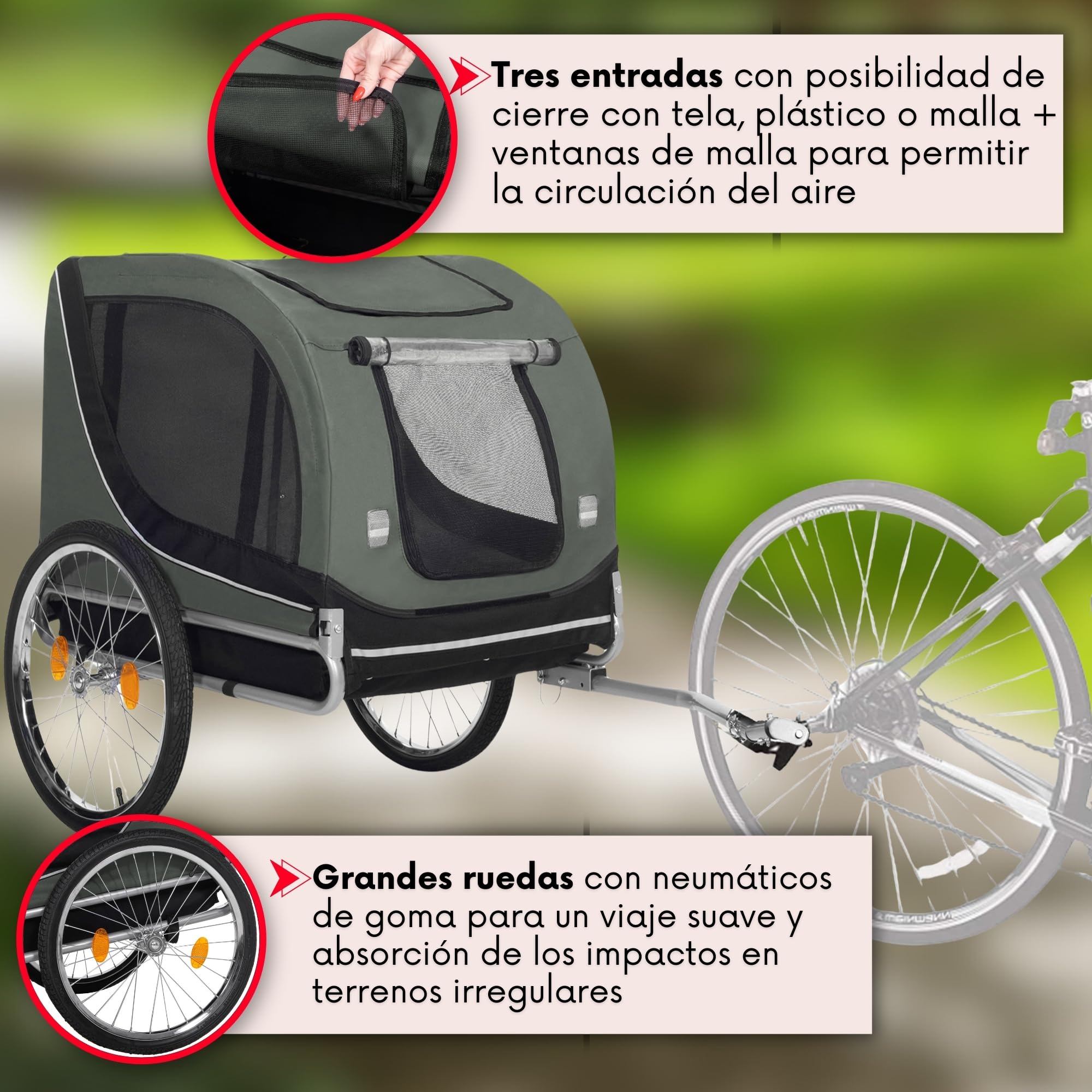 SPRINGOS Remolque de bicicleta para perros hasta 40 kg incl. bandera