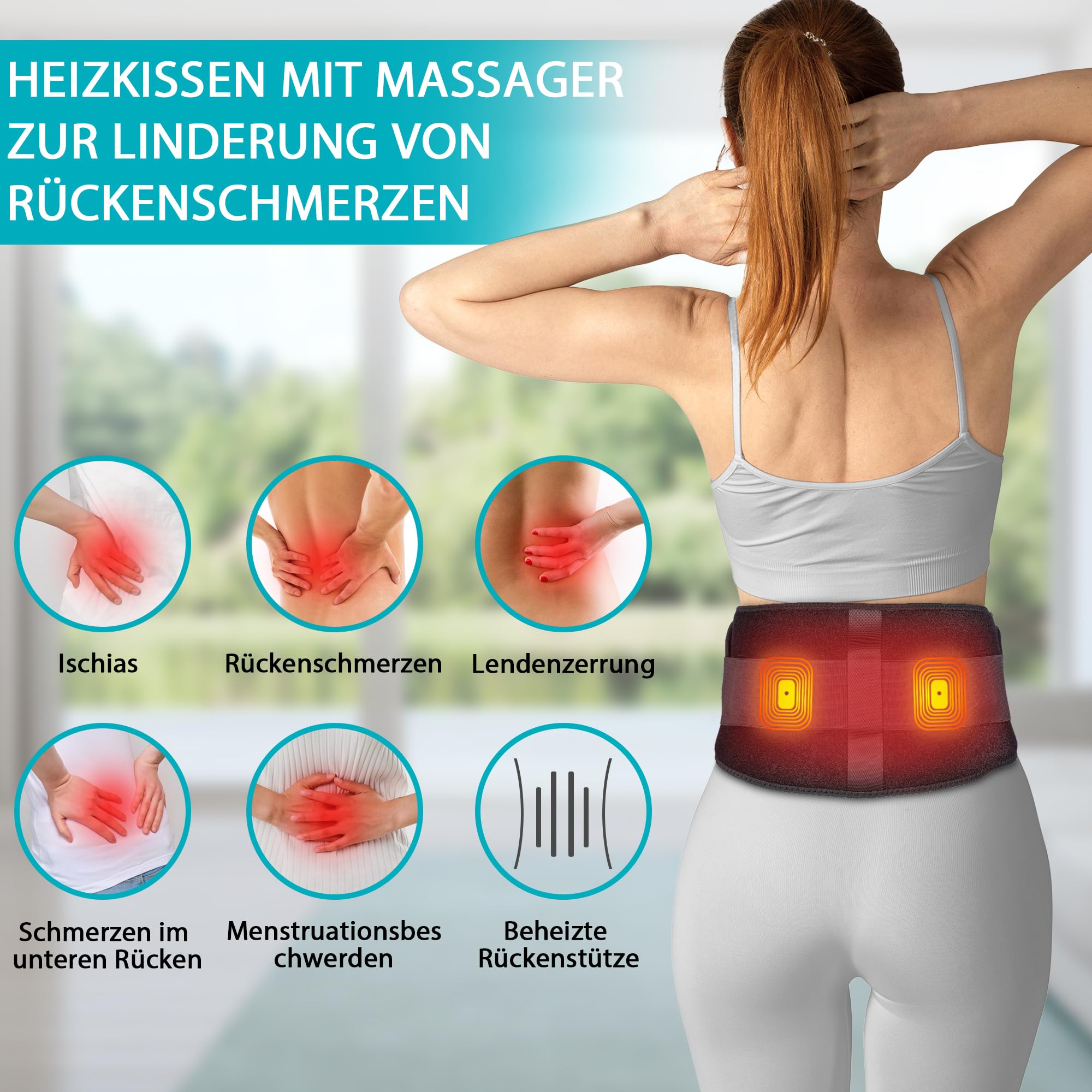Massage Wärmegürtel gegen Rückenschmerzen mit 5000 mAh Akku, 138 cm Gurt verstellbare Gurte Rückenmassagegerät elektrischer Heizgürtel mit 4 Modi, 3 Intensitäten,mit Timer