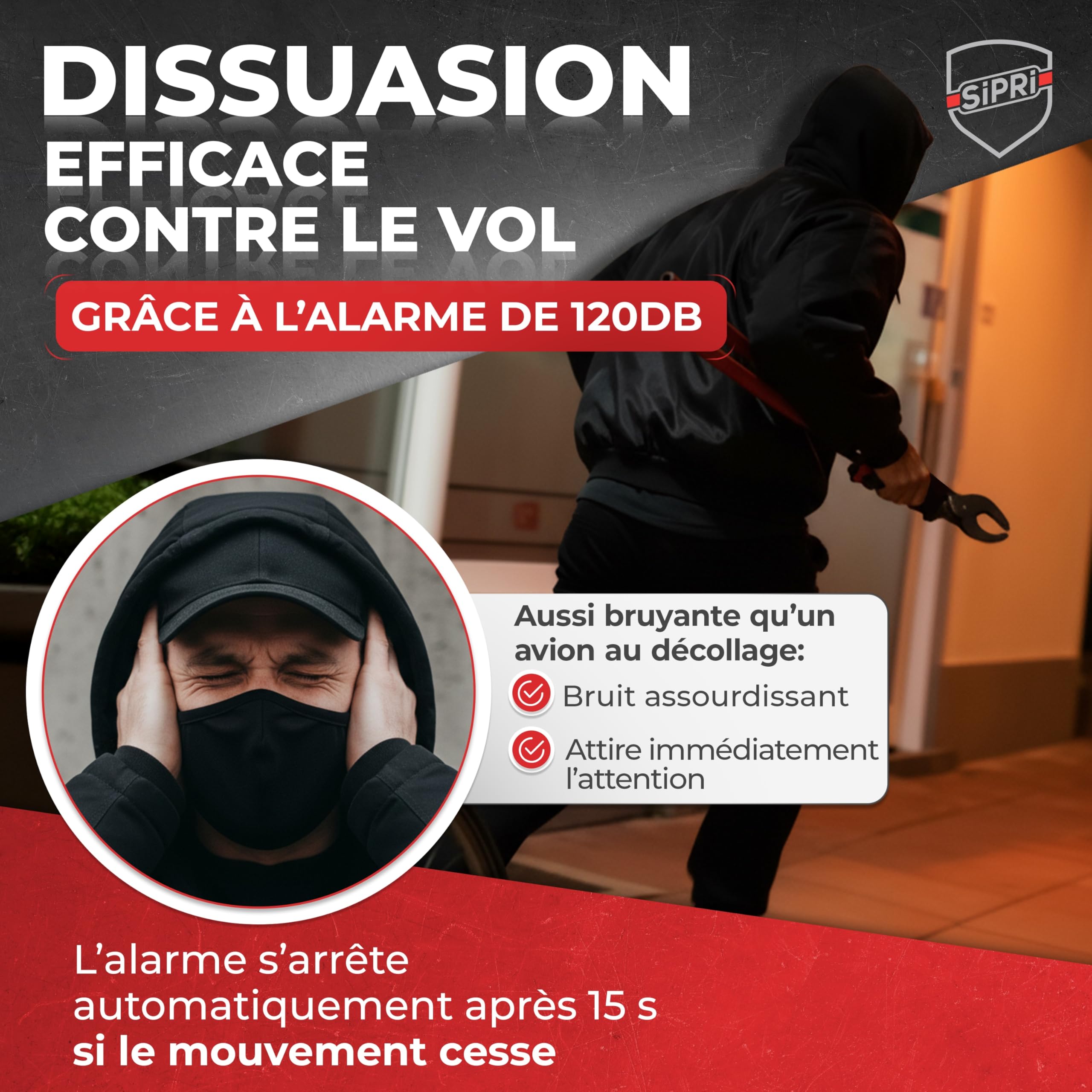 SIPRI Antivol pour vélo avec alarme 120 dB | Antivol à chaîne pour vélo | électrique, scooter électrique, moto, 8 mm en acier, résistant aux intempéries, robuste, durable, clé