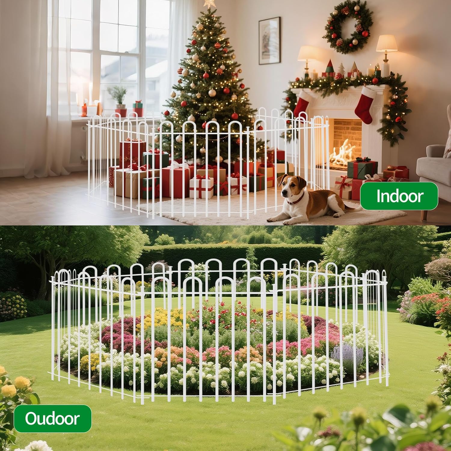 10 Panels Decorative Garden Fence with Gate, 32 in (H) x 21.6 ft (L) Metal Thick Tube No Dig Dog Fence Outdoor for Yard, Rustproof Tall Animal Barrier Fencing, Garden Edging Border for Yard, White