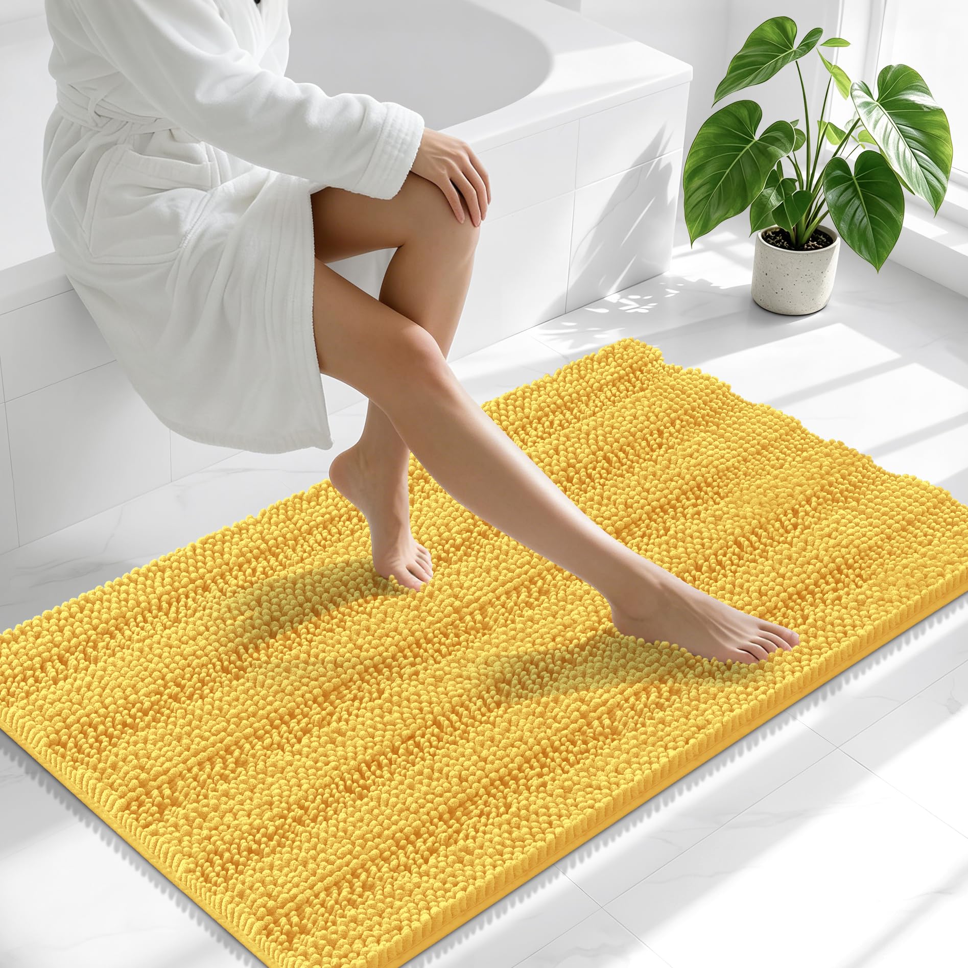Smiry Thick Chenille Bathroom Runner Rugs 44x24, Absorbent Bath Mat, Yellow