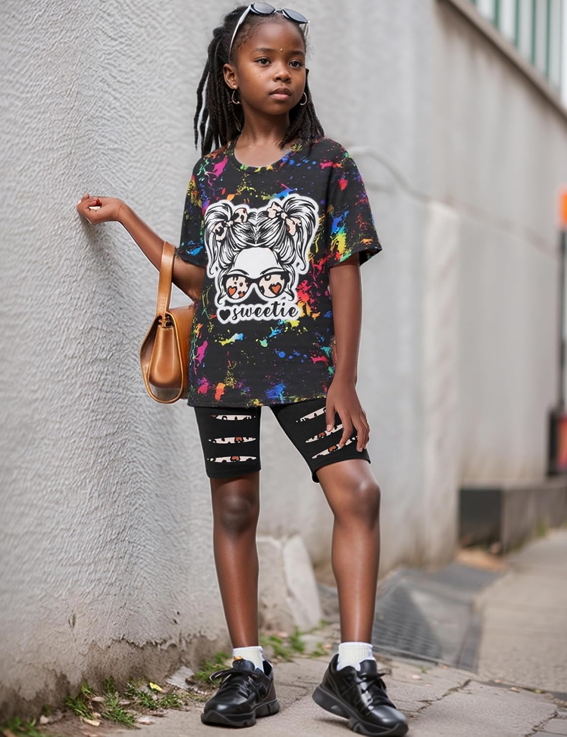 Girls Summer Clothes Short Sleeve Tie Dye Short Sleeve T Shirt Tops + Leggings Sweatpants Girls Clothes Outfis Set - Image 2