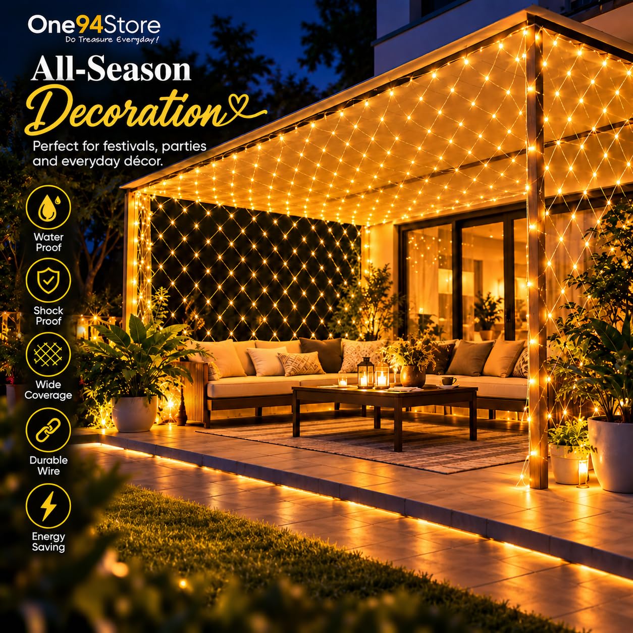 Warm White Fairy String Lights - 240 LEDs, 8 Modes -4