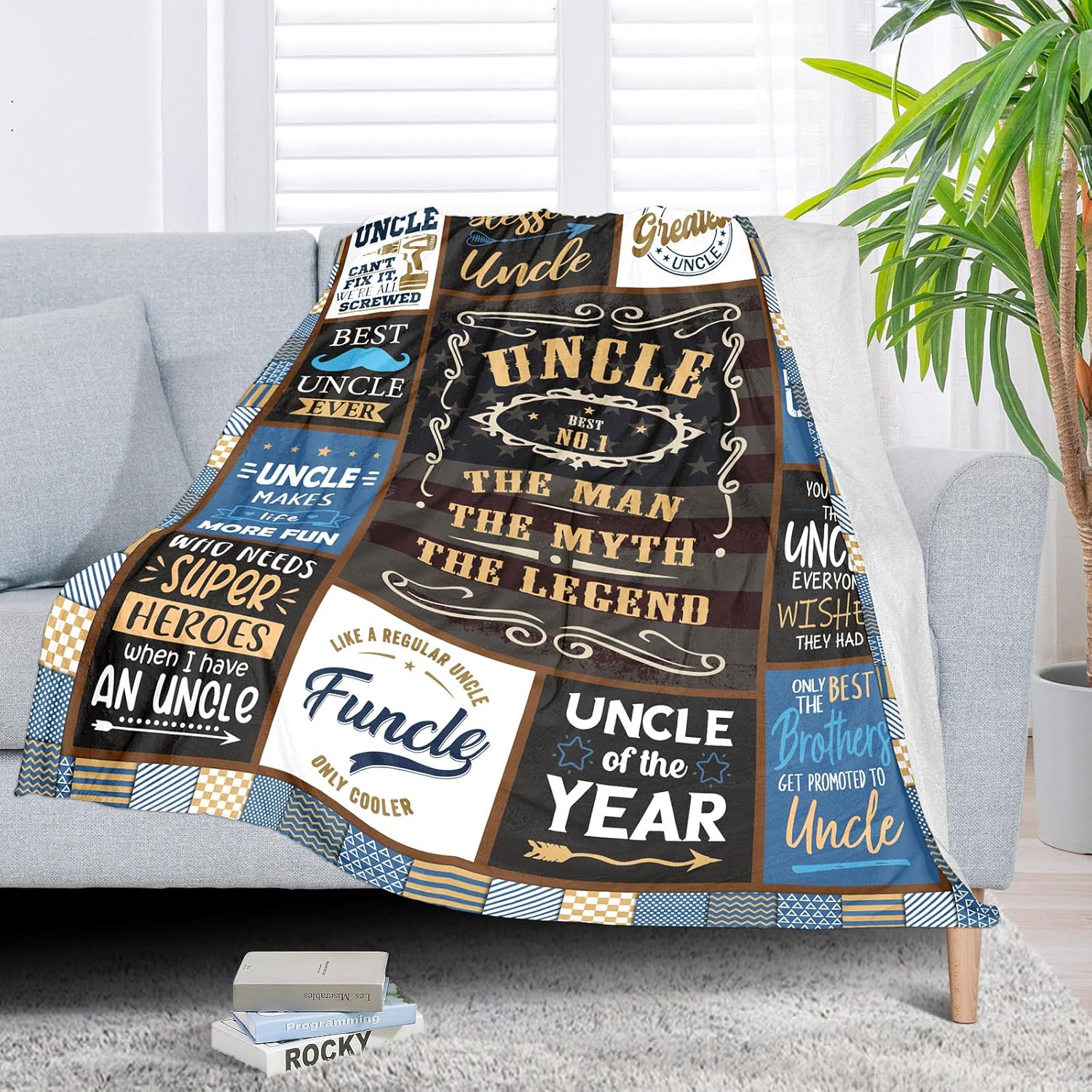 Uncle Gifts Throw Blanket, 60" x 50", Multicolor, Letter Print, Polyester Flannel (Wool-blend), Soft, Velvety Texture, Warm, Indoor/Outdoor Activities - Image 2
