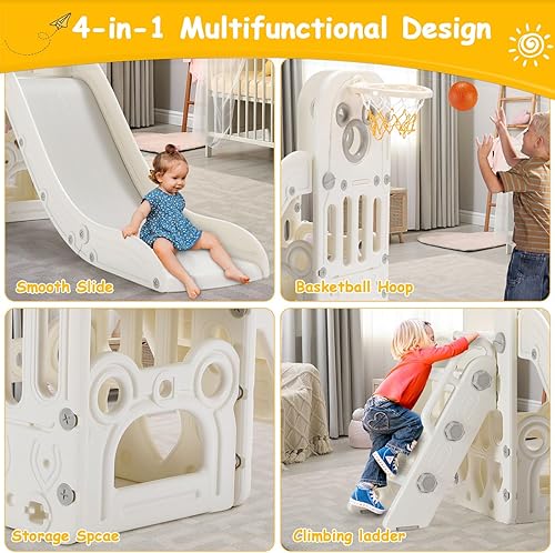 Miniatura 7 de MAMIZO Tobogán 6 en 1 para niños pequeños, tobogán extralargo para escaladores pequeños, juego de juego para interiores y exteriores con aro de