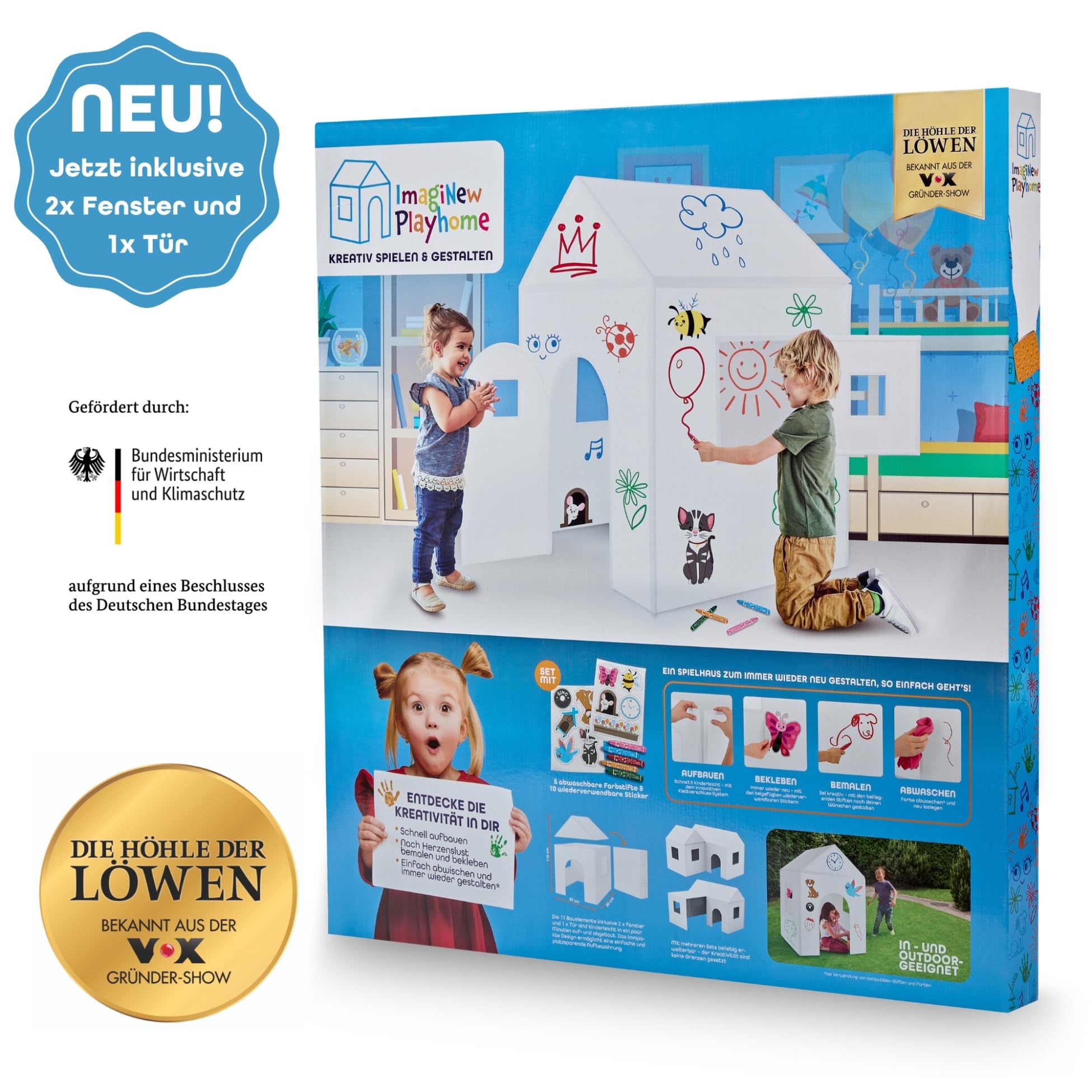 Imagine Playhouse Spielhaus Kinder Indoor Outdoor mit Stiften Aufkleber Montessori Spielzeug ab 3 Jahre