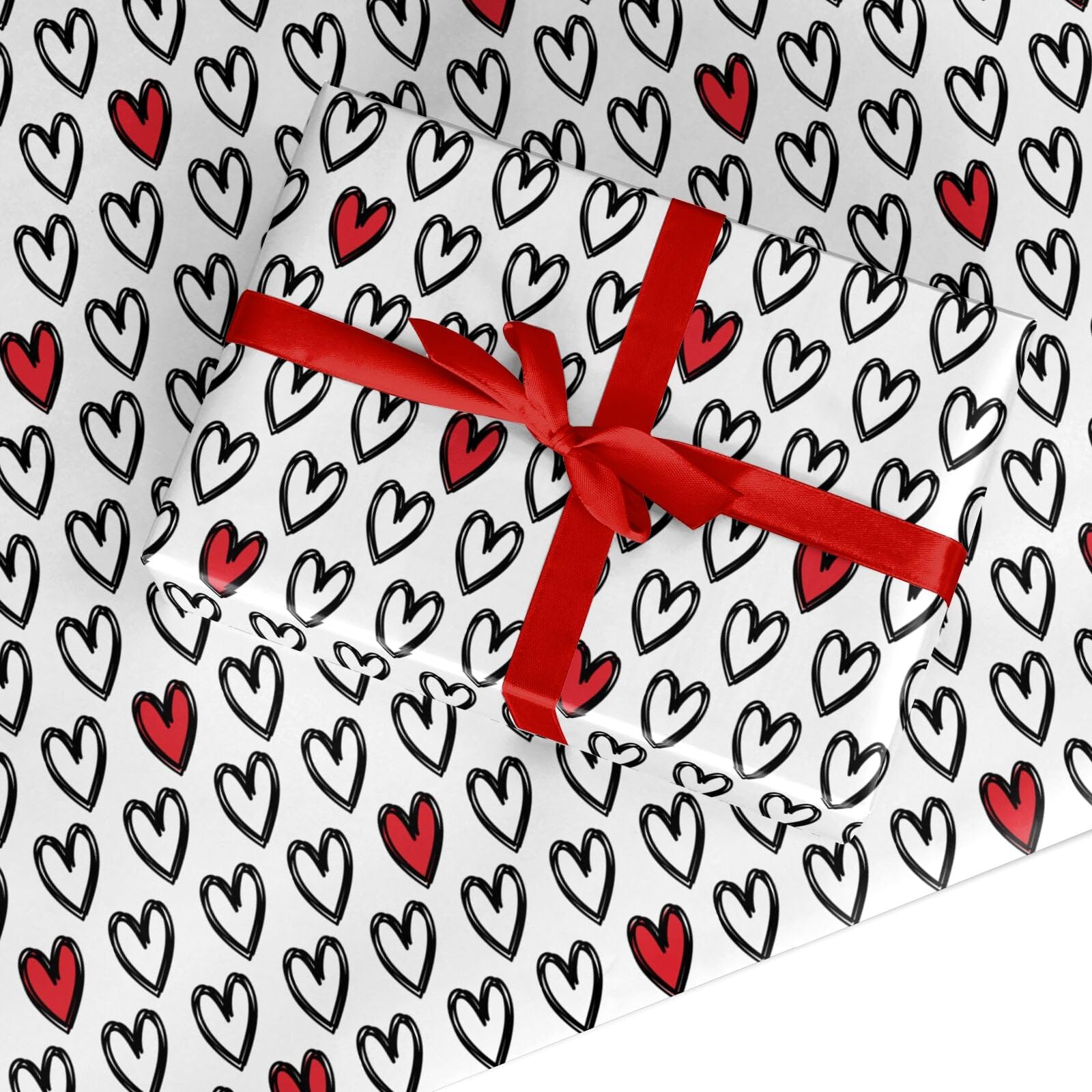 Love Heart Wrapping Paper - Romantic Pattern Gift Wrap for Valentines, Anniversary, Birthday, Wedding, Mother's Day - Eco Friendly Premium Recyclable - 6 Sheets (50x70cm)