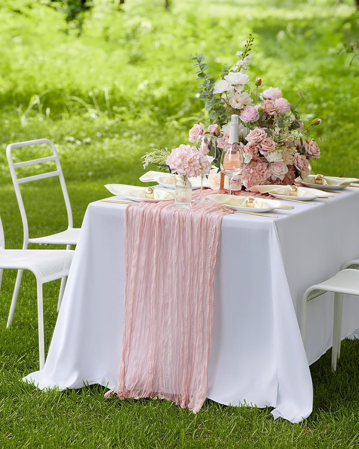 Pureegg 12-Pack Cheese Cloths Table Runner, 120'' Boho Table Cloth Decorations for Party, Baby Shower, Wedding and Farmhouse, Fabric Room Decor, Dusty Pink