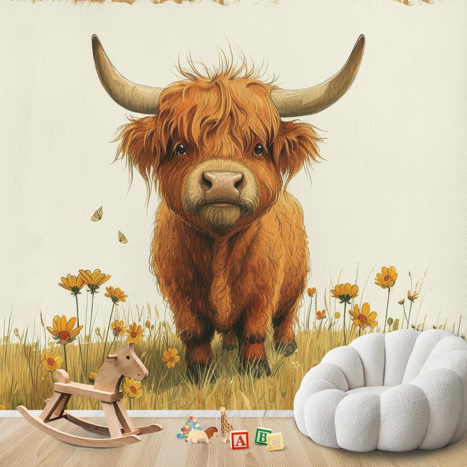 hgjdjhnf Photo Wallpaper Scottish Cow Highland Non-Woven ModernWallpaper Living Room Bedroom Children's RoomDecoration Motif Wallpaper,200cmx140cmSticker - Background- Painting - Poster
