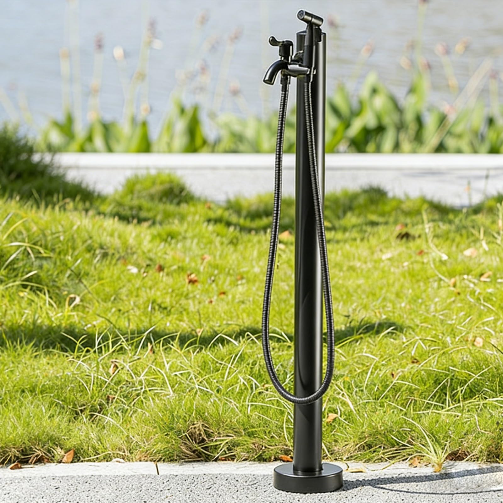 Columna de agua para exteriores con doble grifo, soporte de manguera independiente de acero inoxidable 304, hidrante de agua externo a prueba de congelación para jardín, patio, césped, patio