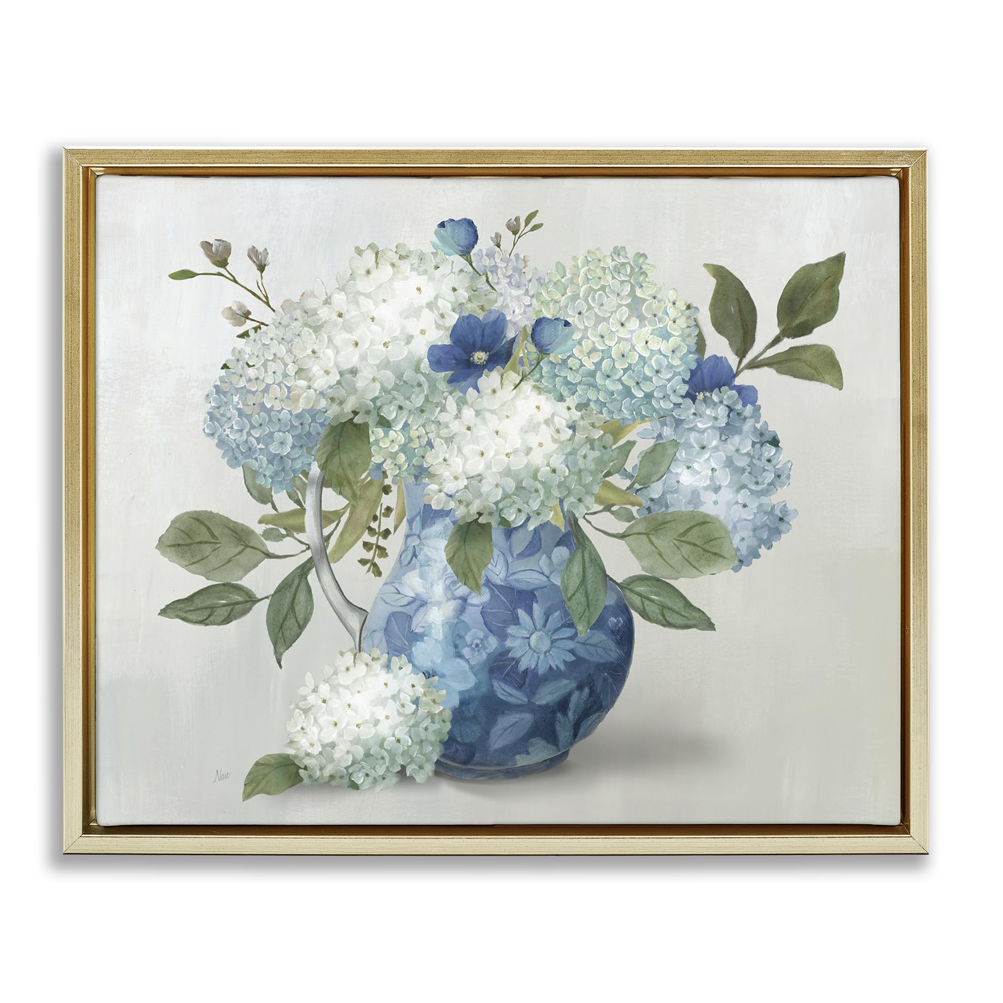 Stupell Industries Metallic Gold (Matte) Ornate Vase Hydrangea Floral, 16 X 20 Inch Canvas In Floater Frame
