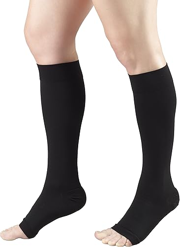 Miniatura 6 de Truform Medias de compresión de 30-40 mmHg para hombres y mujeres, longitud alta hasta la rodilla, puntera abierta, color negro, talla M