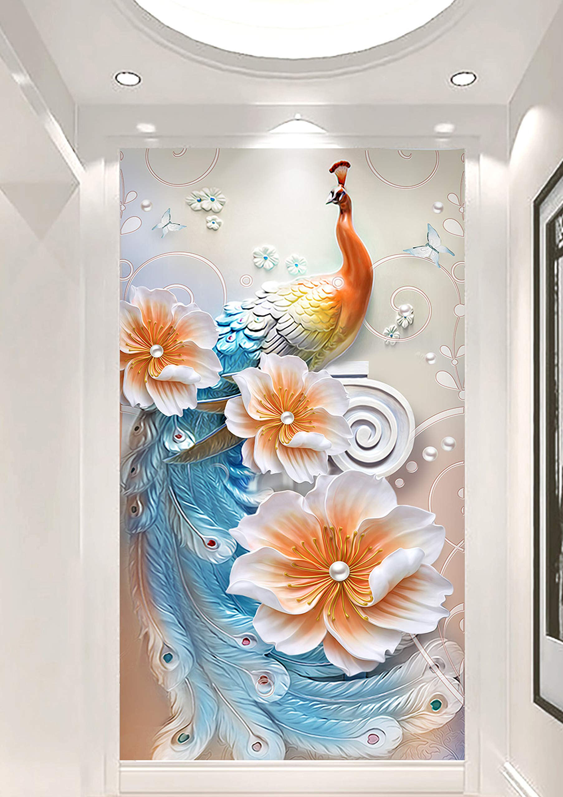 3D Pearl Peacock WG114 Wall Paper Print Decal Deco Wall Mural Self-adhesive Wallpaper AJ WALLPAPER US Dai (Vinyl (No Glue & Removable), 【 58”x82”】146x208cm(WxH))