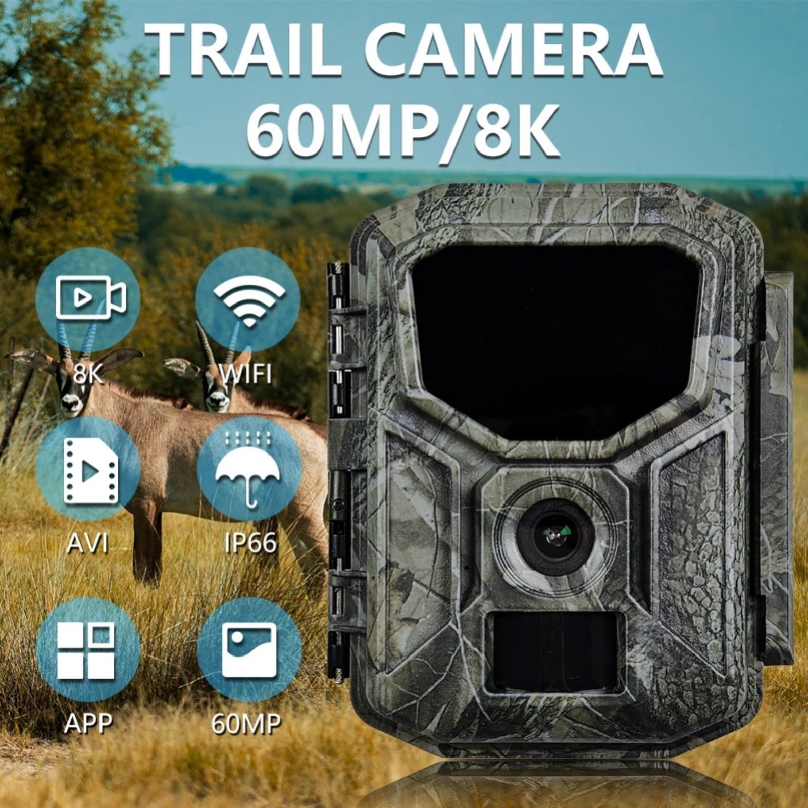 macchina fotografica alimentata solare di caccia di 8K 60MP con WiFi, gioco per l'osservazione della fauna selvatica della camma della traccia UK