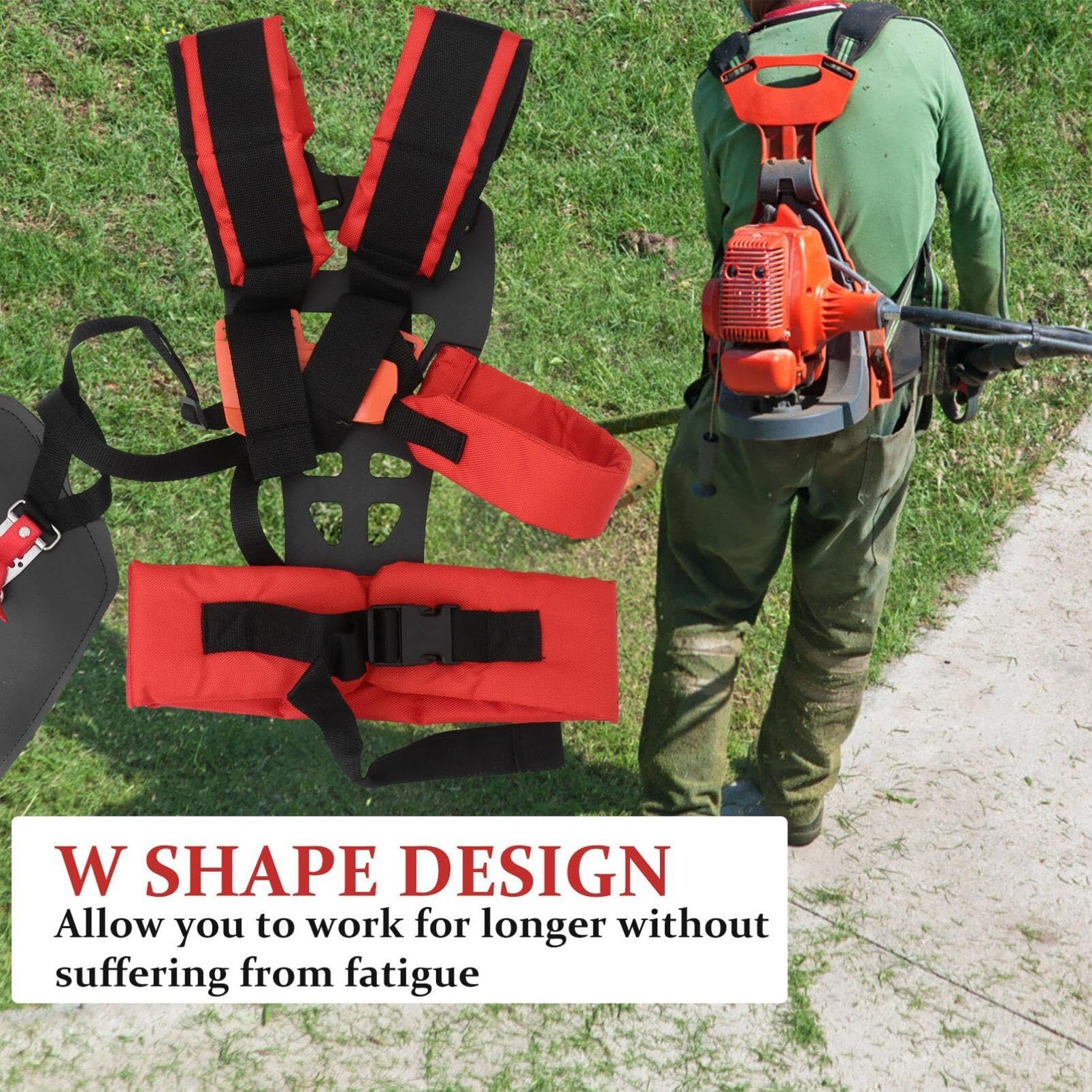 PartyKindom Strimmer Harness Double Shoulder: W Shape Harness Strap Comfortable Labor Saving Strimmer Padded Belt for Brush Trimmer Garden Pruner (Orange)