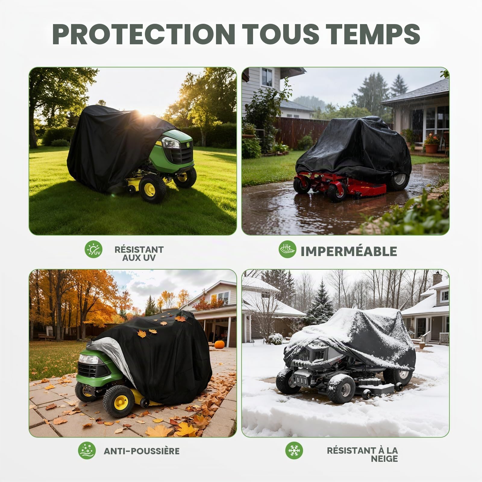 Housse de Tracteur de Jardin Oxford 420D Housse Tondeuse Autoportée | 183 X 137 X 117 cm Bâche de Protection Tracteur de Pelouse Coupe-Vent, Anti-Pluie, Anti-Poussière et Anti-UV