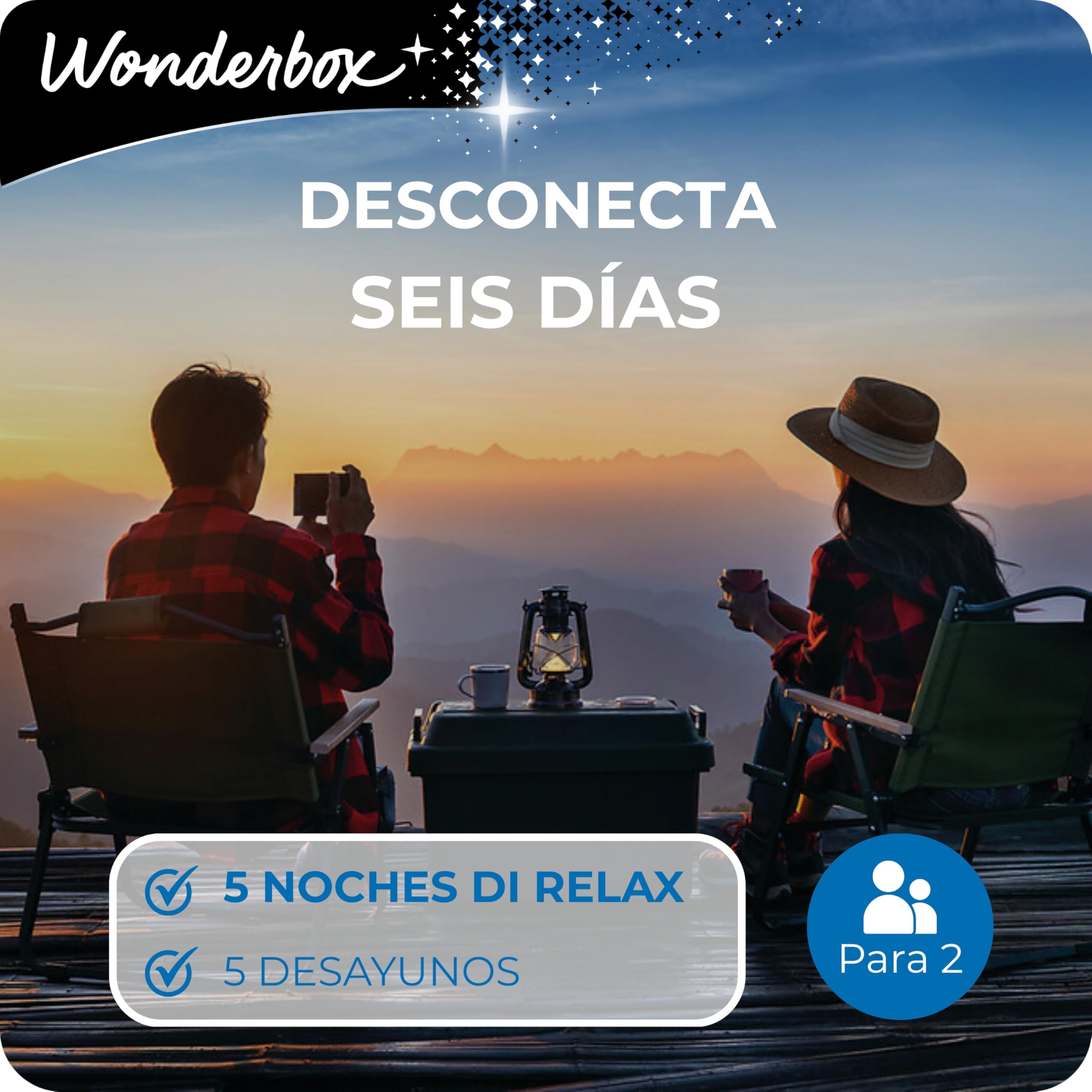 WONDERBOX - Caja Regalo - Desconecta Seis Días - para 2 Personas | 5 noches con o sin desayunos - Más de 500 estancias - Hoteles con piscina, hospederias, aparthoteles