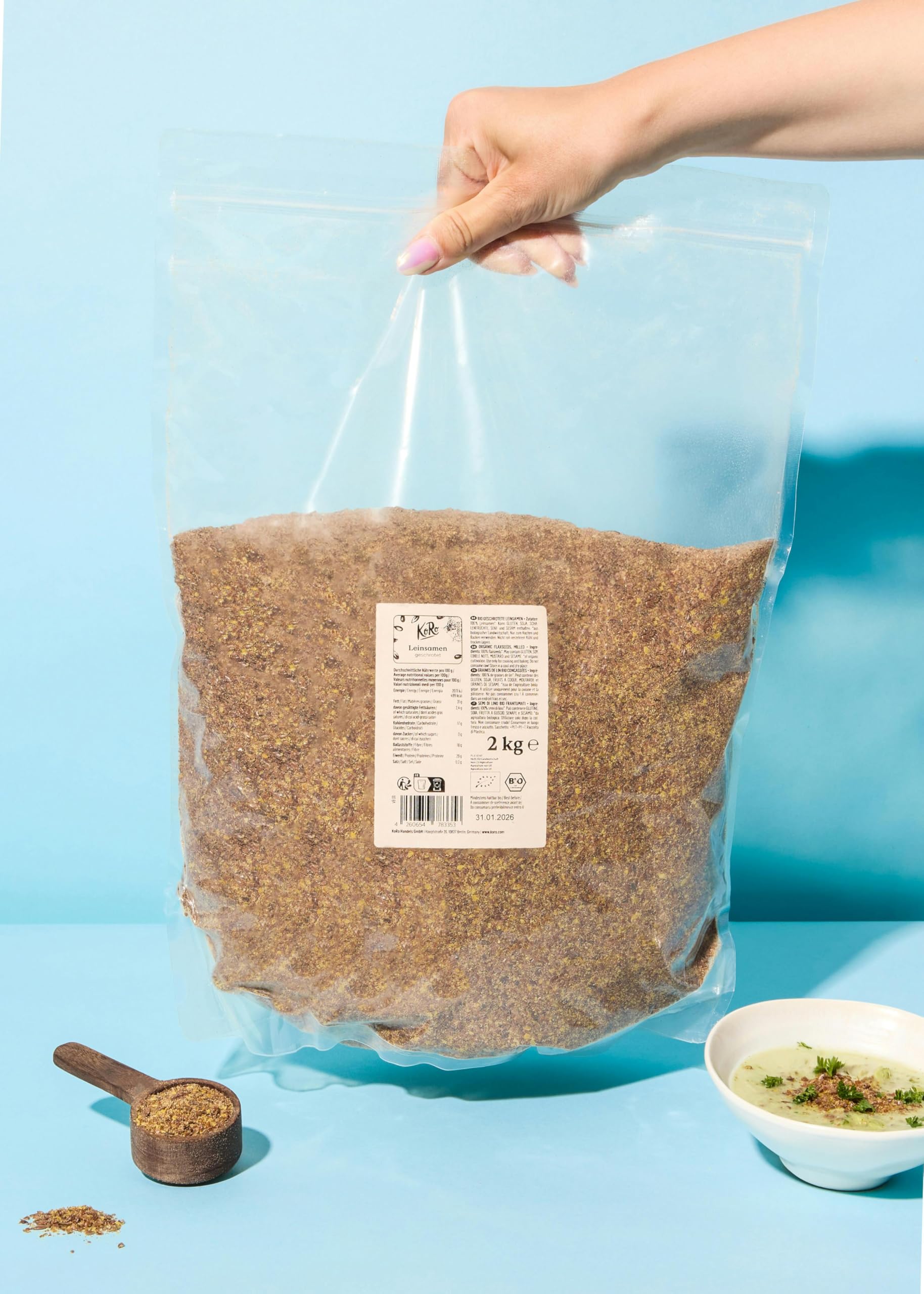 KoRo - Semi di lino macinati bio 2 kg - Formato convenienza - Senza additivi - In ricette o come topping - Bio e vegan
