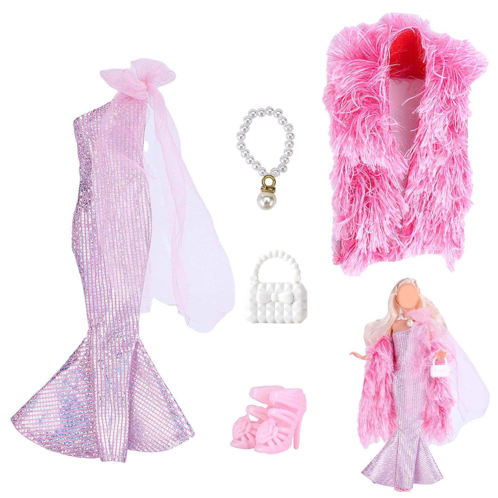 Dress Set for Dolls, Fashion Doll Clothes with Evening Gown, Doll Accessories Set Perfect for Party Dressing and Role Playing Games Family and School Play-image-27