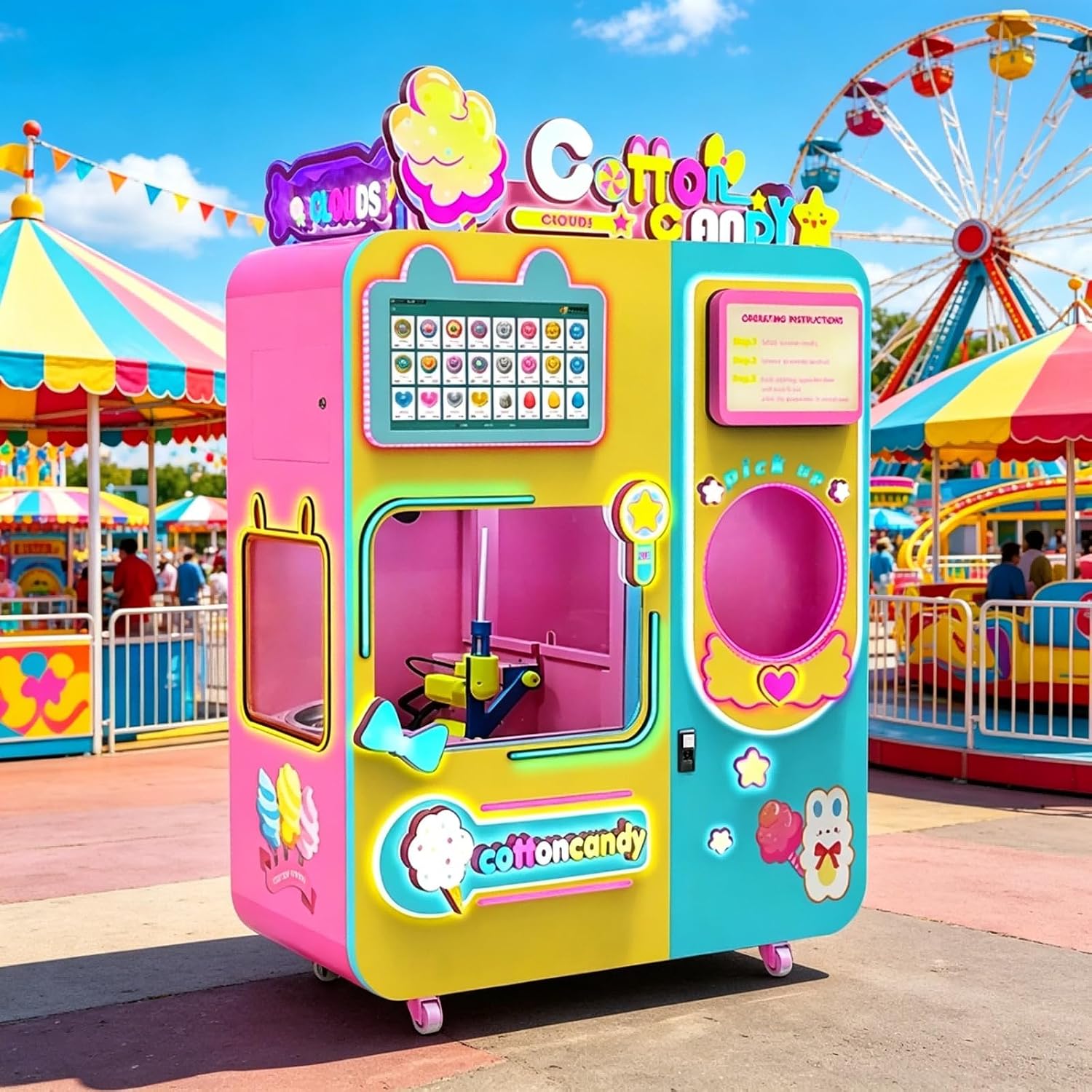 Commercial Automatic Cotton Candy Vending Machine with Intelligent Self-Service System, Multiple Flavors, One-Key Operation for Amusement Parks, Shopping Malls, Cinemas and Outdoor Events
