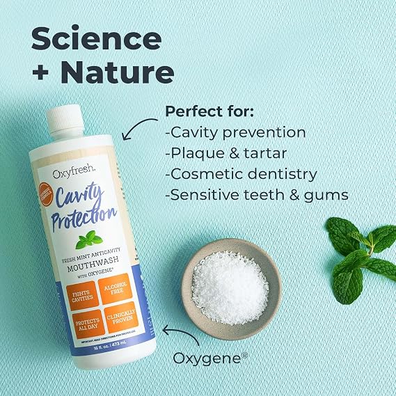 Oxyfresh Cavity Protection Fluoride Mouthwash Anticavity Mouthwash for Sensitive Teeth Non-Staining, Alcohol Free Lasting Fresh Breath. 16 oz. (Pack of 2)