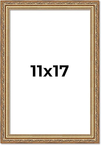 Poster Palooza Marco de fotos tradicional de madera dorada antigua de 11 x 17 pulgadas, acrílico UV, respaldo de tablero de espuma y accesorios para