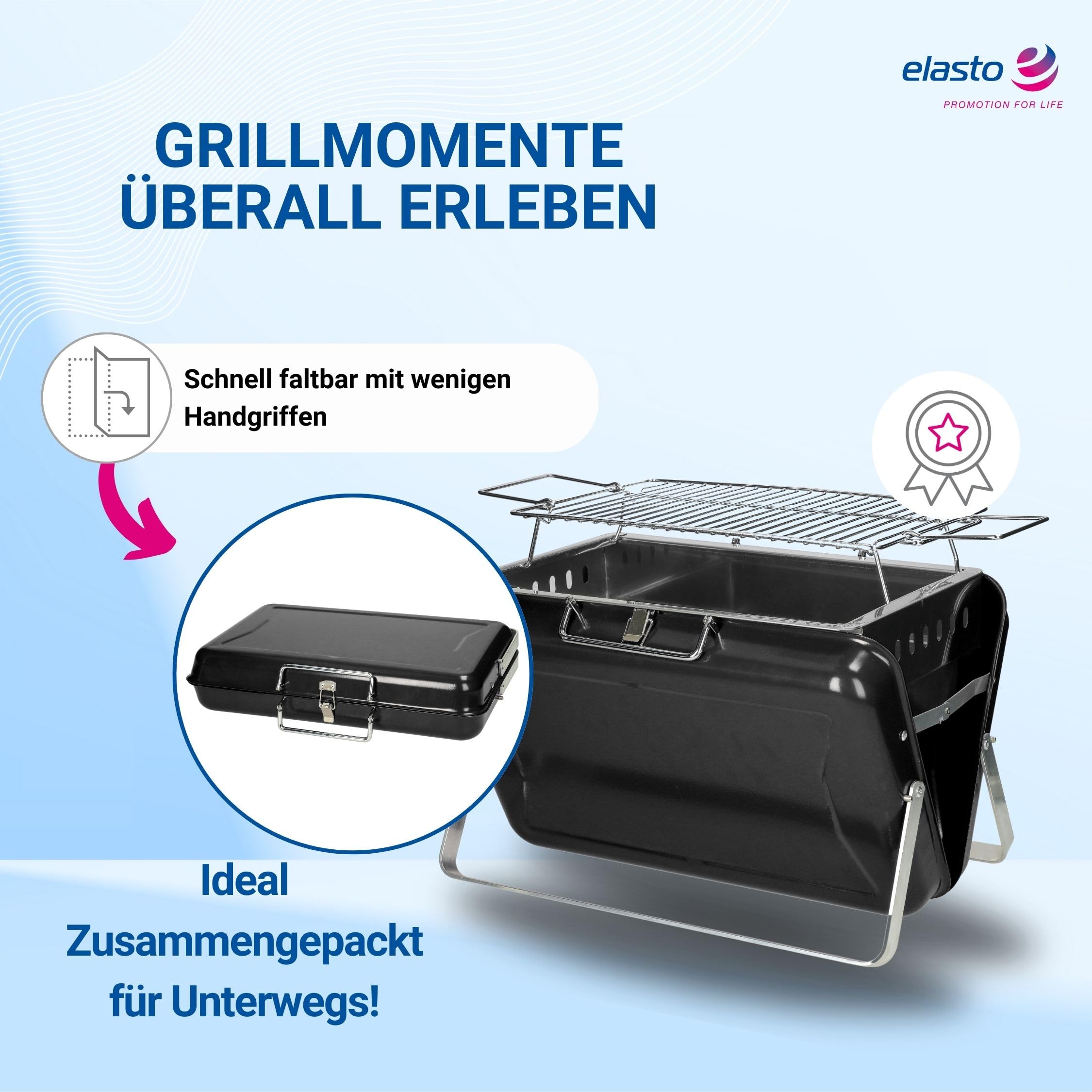 Przenośny grill na węgiel drzewny "Portable" z uchwytem do noszenia w podróży, kolor czarny