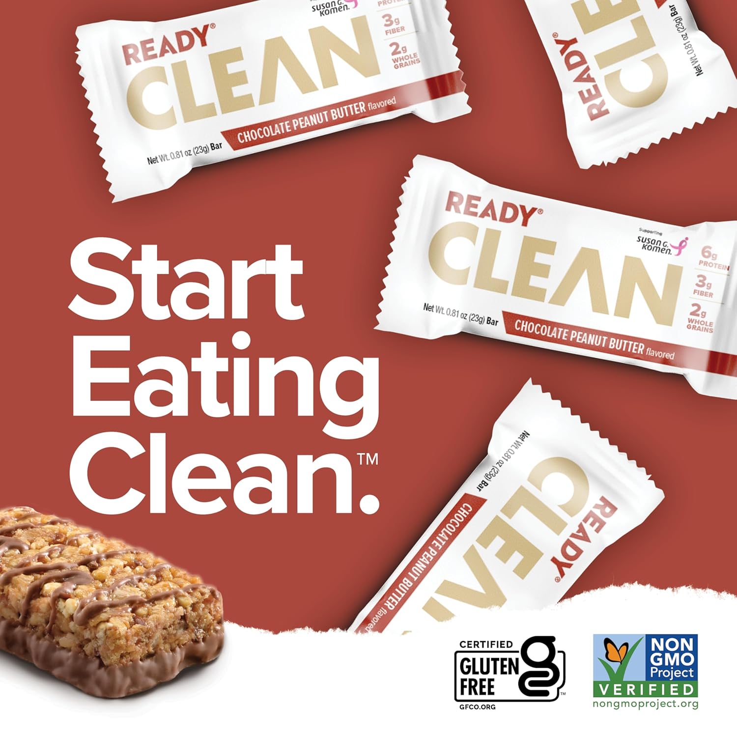 Ready® Clean Minis Protein Bars – Healthy Snack Bars with Whey Protein & Fiber | Gluten-Free, Non-GMO, On-the-Go Snack for Kids & Adults | 90 Cal Energy Bites | Chocolate Peanut Butter (20 bars)