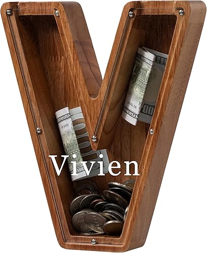 Vista 190 de Alcancía para niños y niñas, alcancía de madera con letra grande del alfabeto con inicial C, banco de monedas, regalos divertidos para cumpleaños