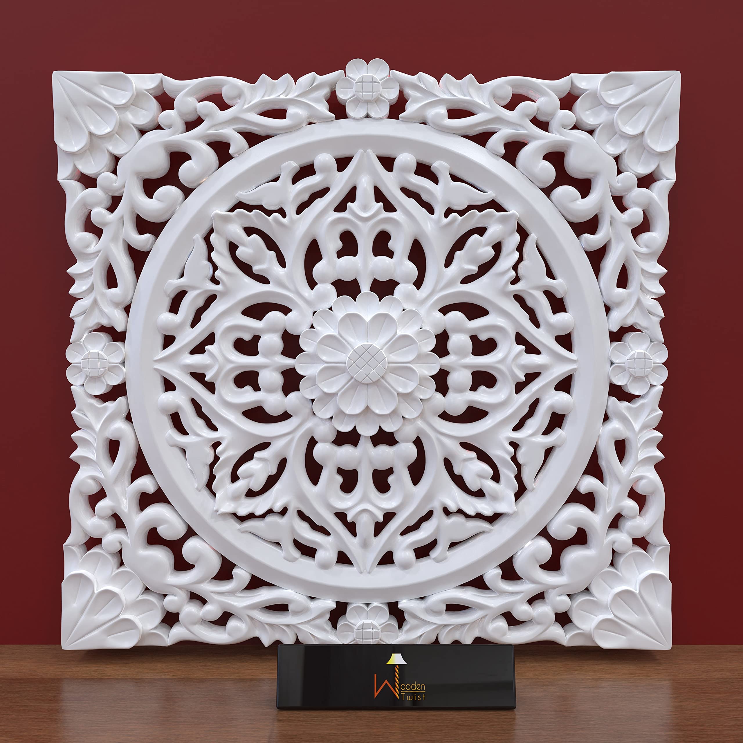 Wooden Twist Premium Wooden Decoration Hand Carved Wall Panel (Mdf Wood) (White), 60.5 Cm