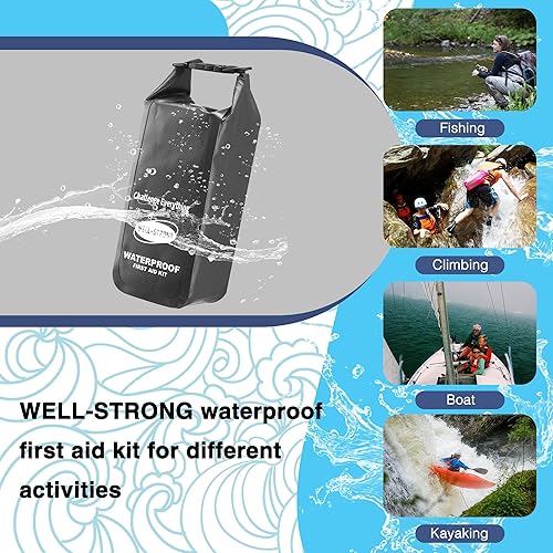 Miniatura 3 de Kit de primeros auxilios impermeable con parte superior enrollable, kit de emergencia con contenido impermeable para pesca, kayak, barco, natación,