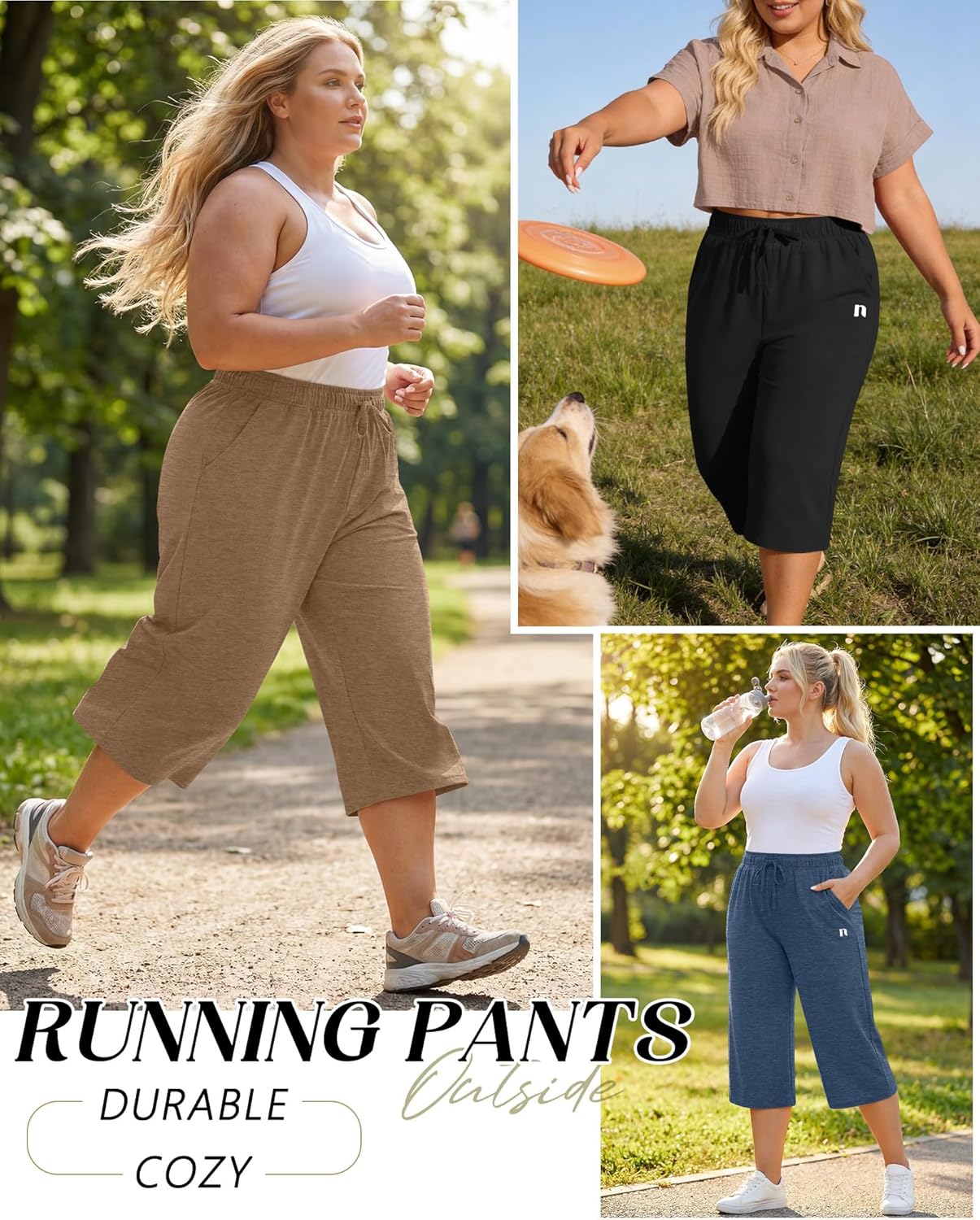 Neer 3 Pack Women's Plus Size Capris,Wide Leg Loose Pants Casual Drawstring Capri Sweatpants Drawstring Pants with Pockets - Image 6